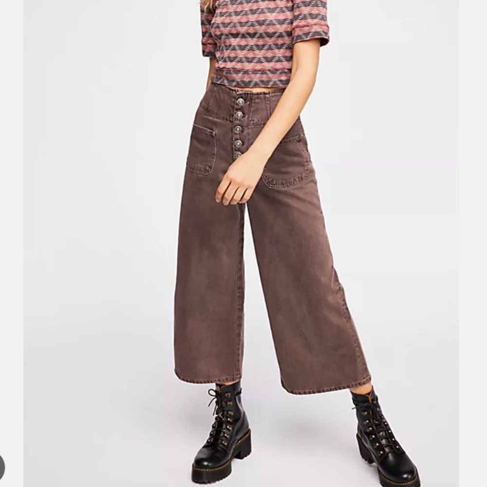 Free People High Waist Wide Leg Cropped Pants